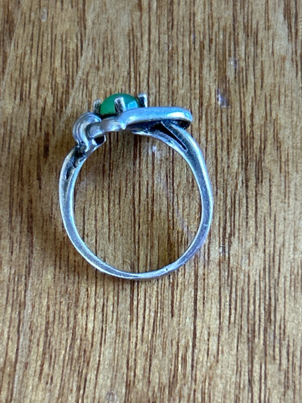 Vintage Native American Sterling Silver Leaf Ring With Genuine Jade - Picture 4 of 6